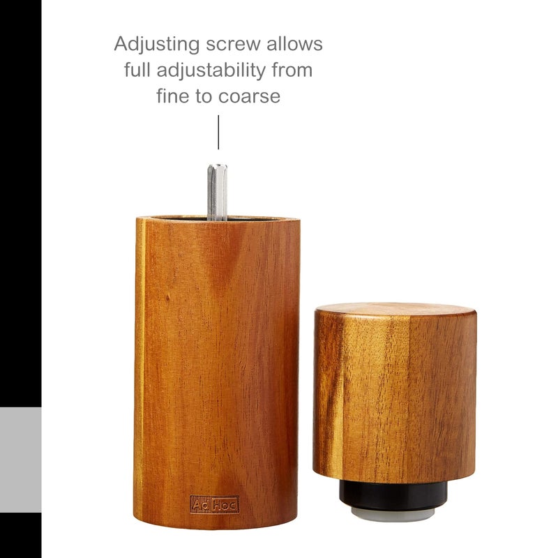 AdHoc Acacia Wood Salt & Pepper Mill - Adjustable Handheld Grinder for Salt & Pepper - Refillable Manual Grinder for Spices - Wood Spice Mill with Ceramic Grinder Mechanism - Image 3